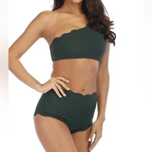 Scalloped Green One Shoulder High Waist Bikini - Marysia Style - size Medium